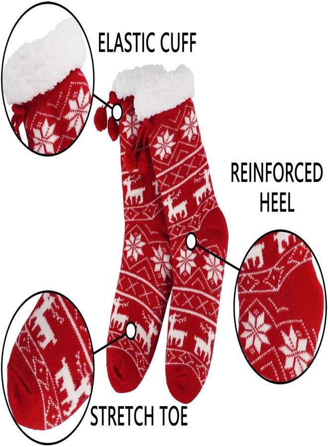 BenSorts Womens Slipper Socks Warm Lining Soft Cozy Fuzzy Winter Thick Stocking Stuffer Christmas House Socks with Non-Slip Grippers for ladies Gifts Christmas Red - Image 4